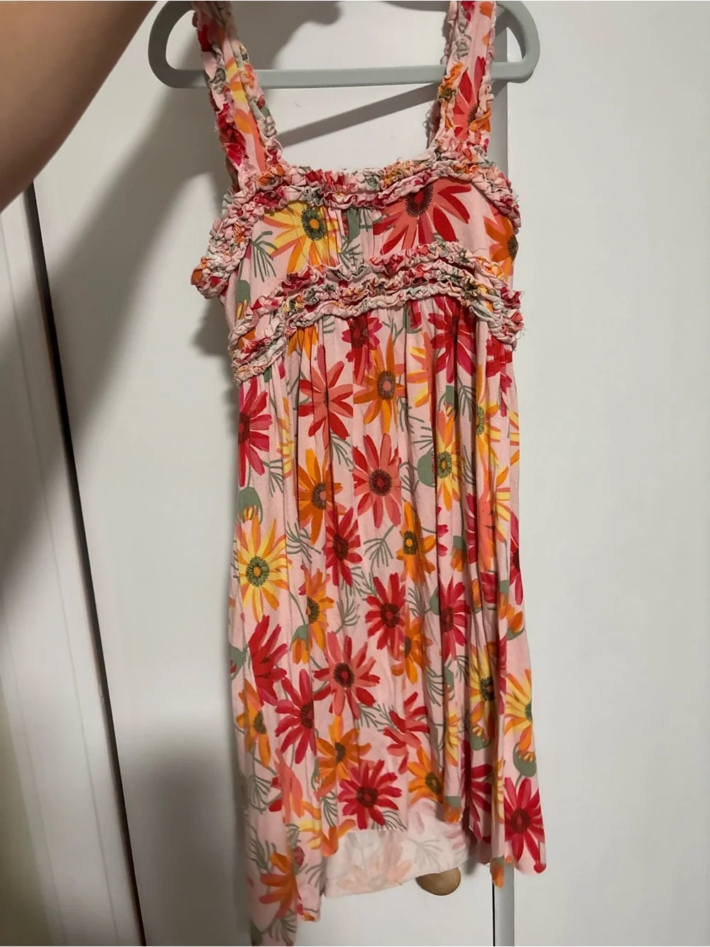Matilda Jane size 8 floral pink orange Floral Sundress Ruffle Details bamboo